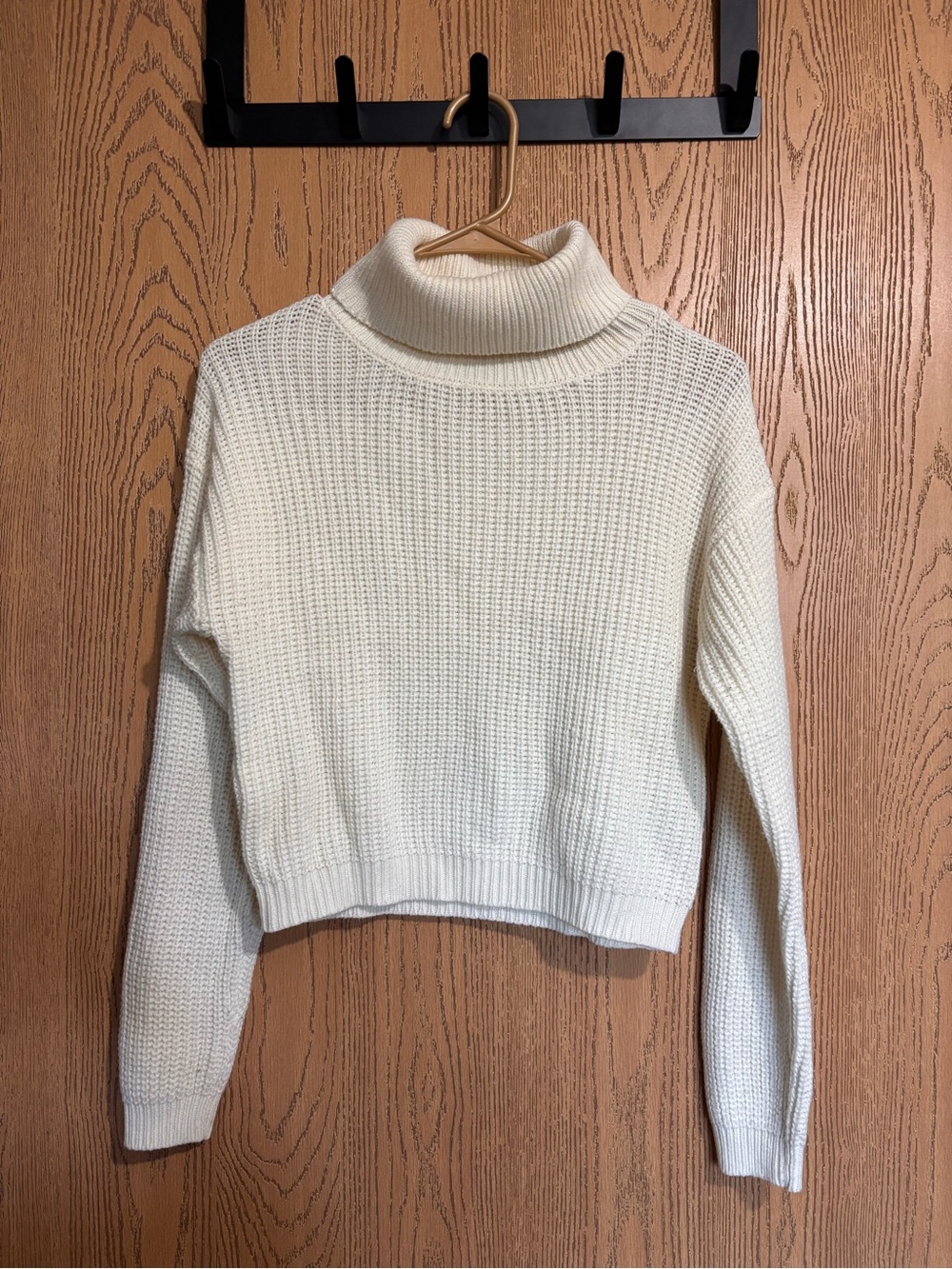 Nasty Gal Cream Ribbed Turtleneck Cropped Sweater